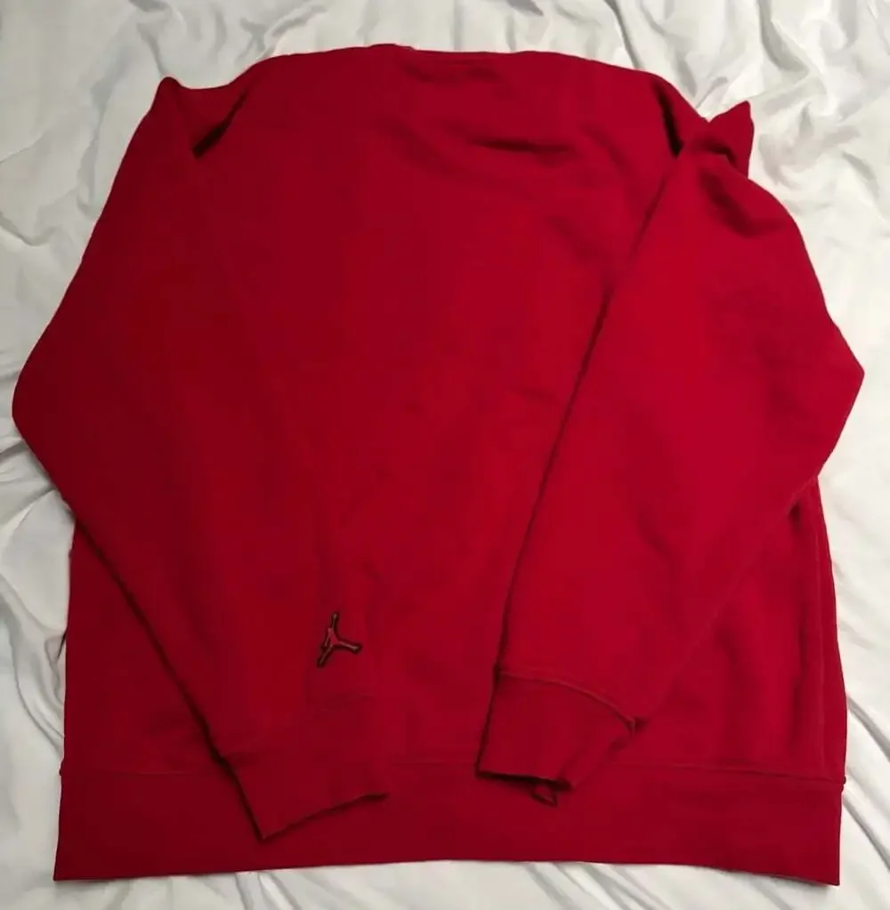 Jordan Essential Holiday Fleece Crewneck Sweatshirt Red Plaid Logo Mens size L
